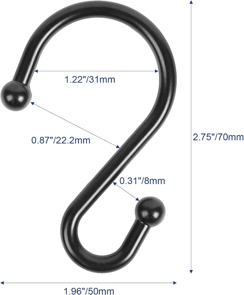 Gidse Metal Shower Curtain Hooks, Set of 12, Rust Proof Shower Curtain Hooks Rings, Durable S Shaped Hooks Hangers for Shower Curtains, Kitchen Utensils, Clothes, Towels (Black) - Image 5